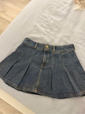 Zara Dark Blue Pleated Denim Mini Skirt